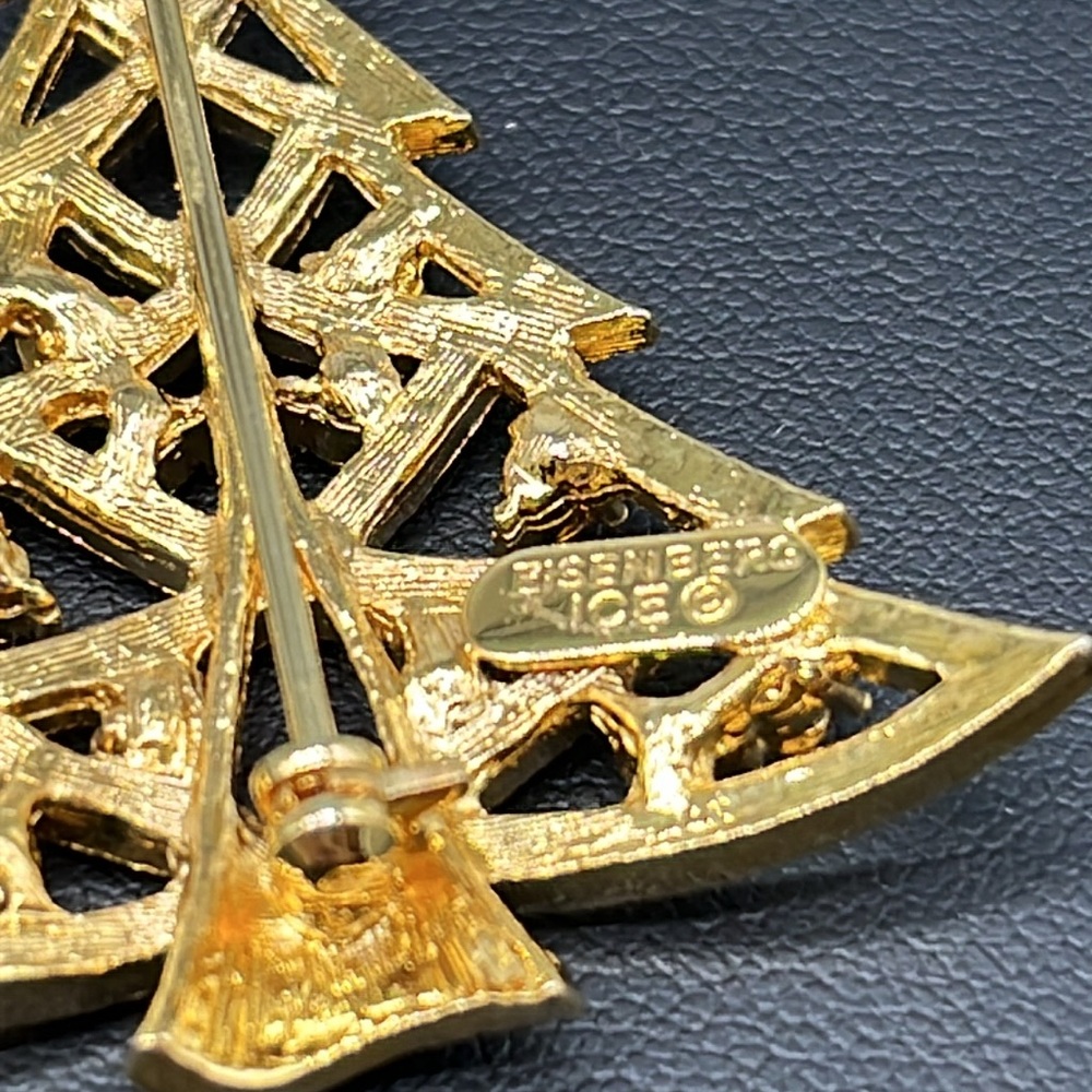 Elegant Vintage Eisenberg Ice Gold Christmas Tree Brooch with Multicolor Accents - Picture 4 of 12